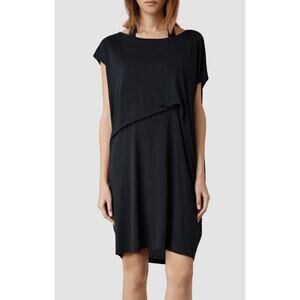All Saints Pari Black Dress jersey halter asymmetrical tee shirt dress Small S